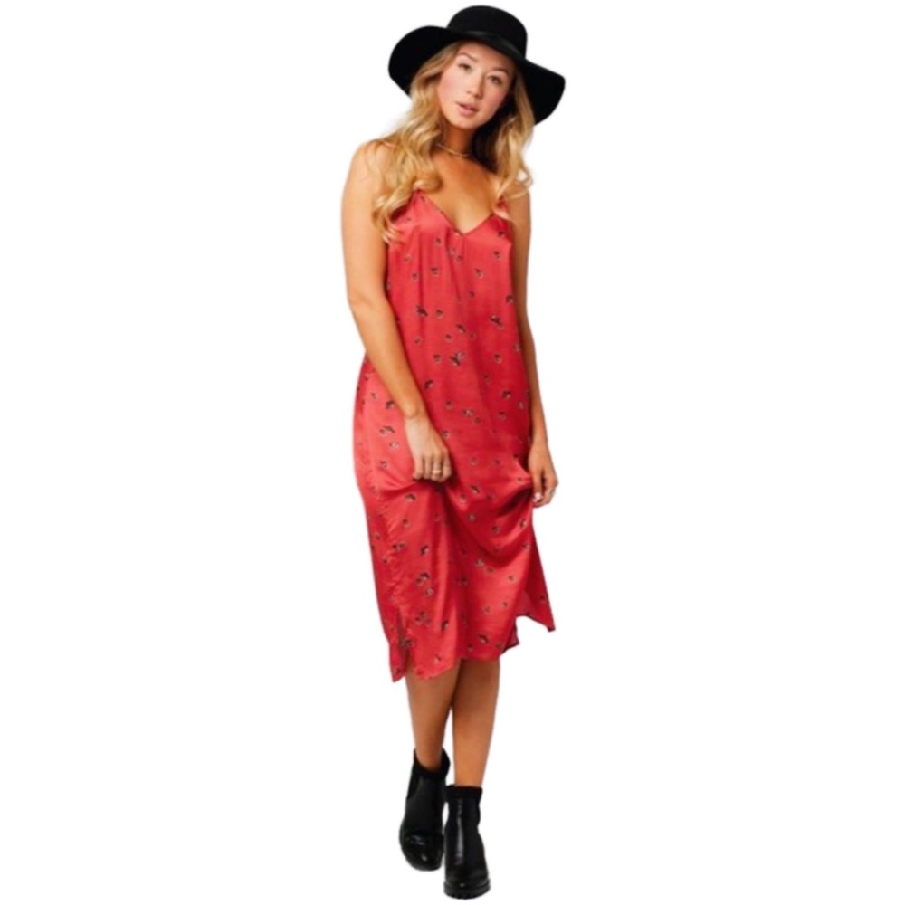 REVOLVE Knot Sisters Sided Slits Silky Dress Red Size XS